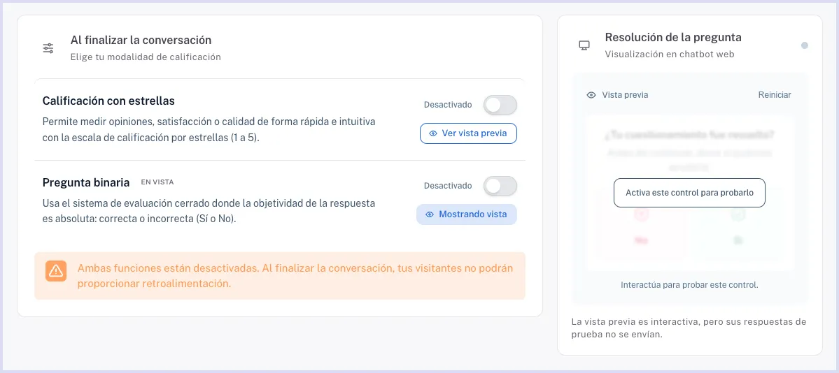 Desactivar califiaciones