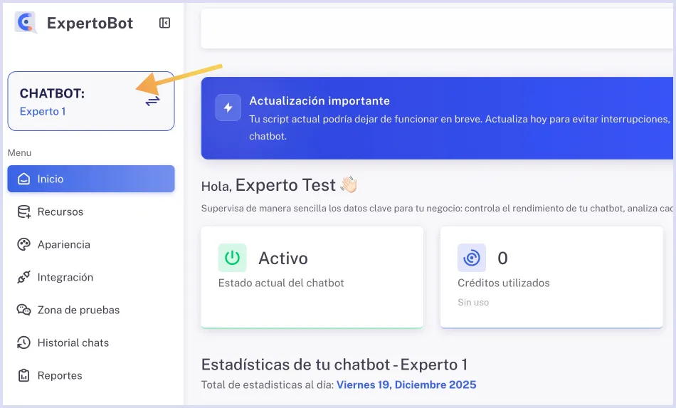 Menu de chatbots