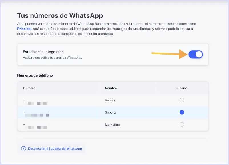 Desactivar WhatsApp